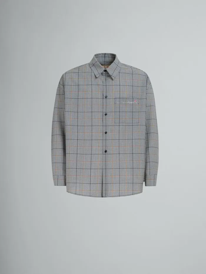 Men Marni Tops and Tshirts Deep Blue Checked Tech Wool Shirt