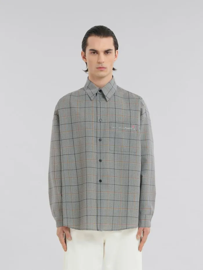 Men Marni Tops and Tshirts Deep Blue Checked Tech Wool Shirt