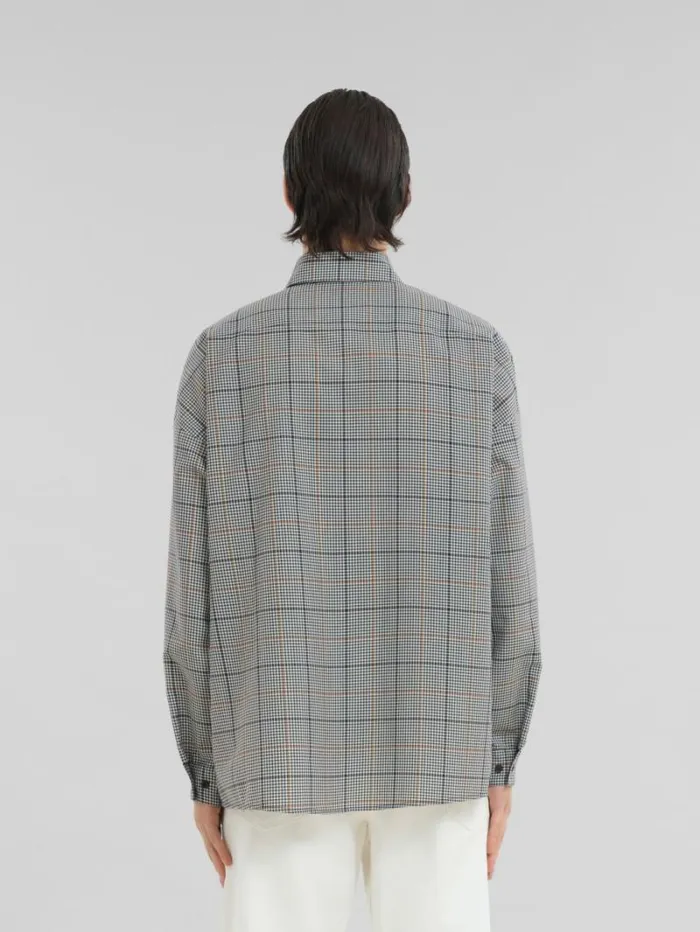 Men Marni Tops and Tshirts Deep Blue Checked Tech Wool Shirt