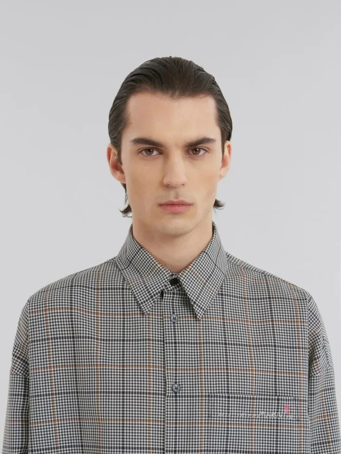 Men Marni Tops and Tshirts Deep Blue Checked Tech Wool Shirt