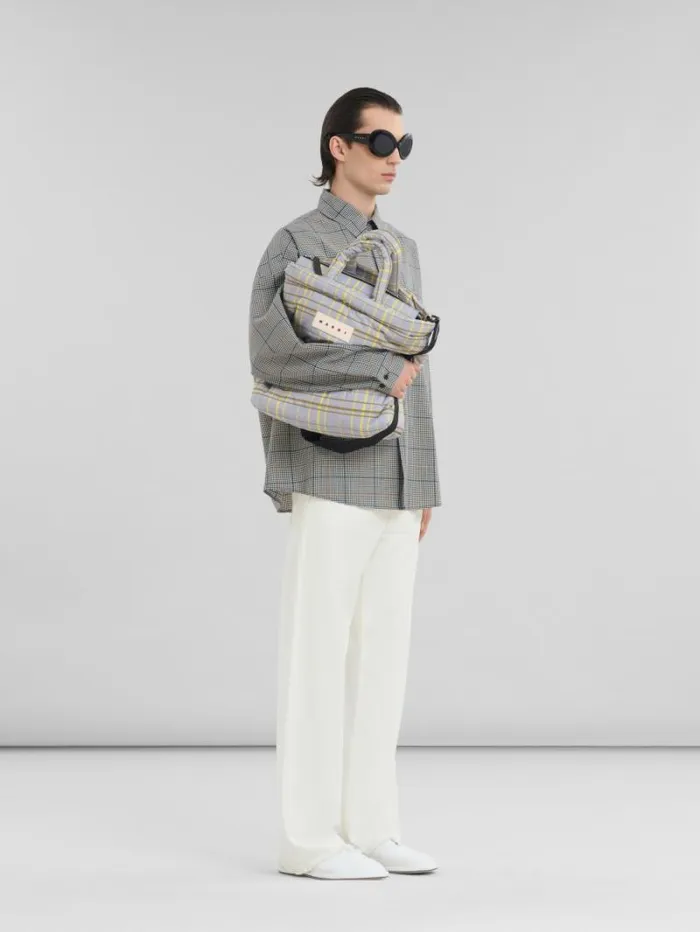 Men Marni Tops and Tshirts Deep Blue Checked Tech Wool Shirt