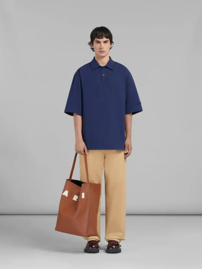 Men Marni Tote Bags Brown And White Leather Museo Hobo Bag With Patches