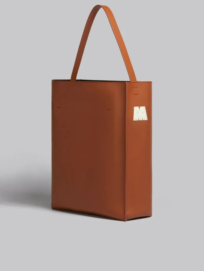 Men Marni Tote Bags Brown And White Leather Museo Hobo Bag With Patches