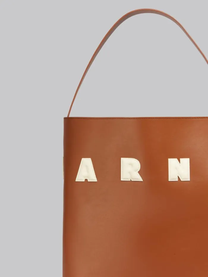 Men Marni Tote Bags Brown And White Leather Museo Hobo Bag With Patches