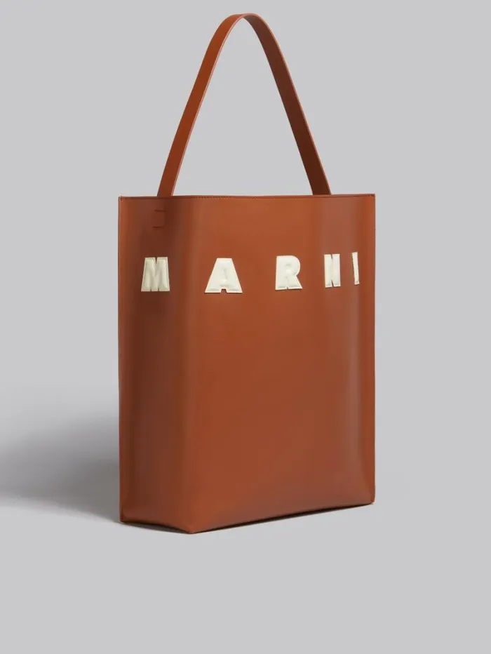 Men Marni Tote Bags Brown And White Leather Museo Hobo Bag With Patches
