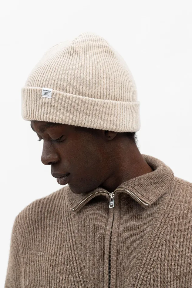 Men Merino Lambswool Rib N Logo Beanie Black Norse Projects Beanies