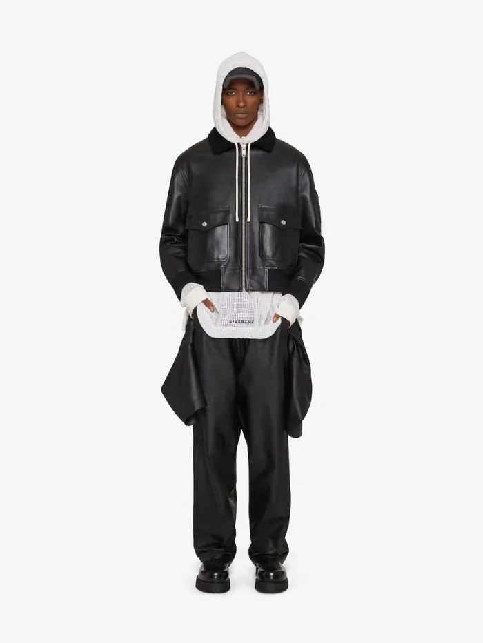 Men Outerwear and Blousons Givenchy Aviator Jacket In Leather And Shearling With Pocket Black