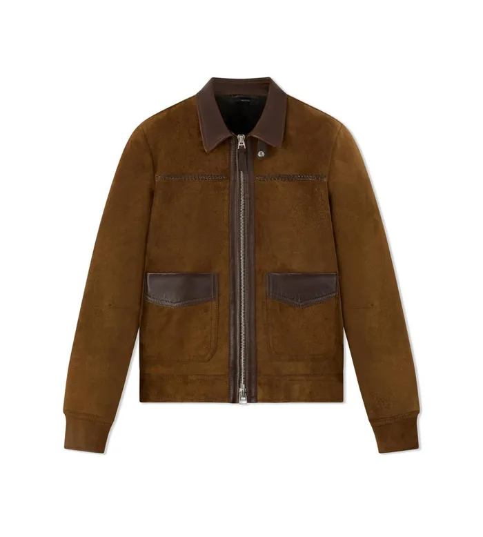 Men Outerwear Tom Ford Dusty Suede Contrast Collar Blouson Khaki Brown