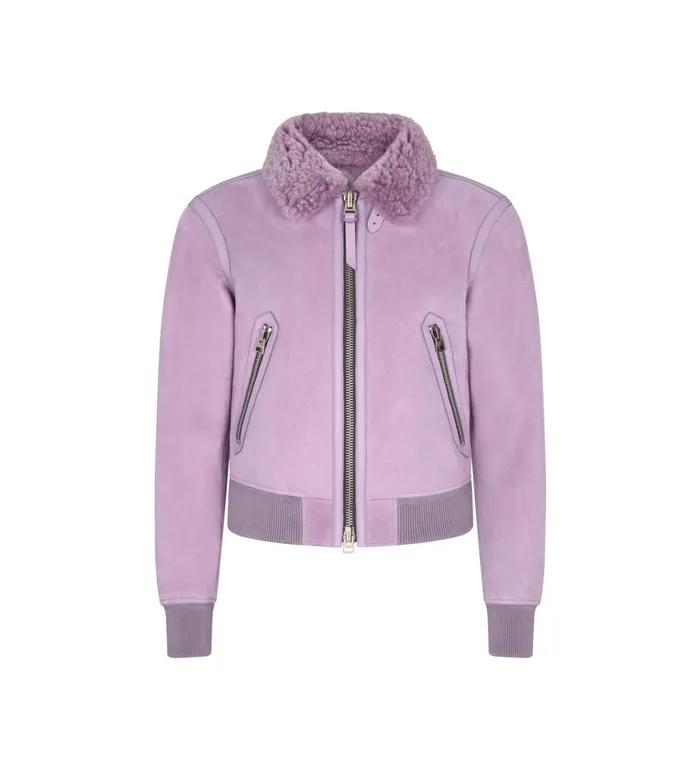 Men Outerwear Tom Ford Merino Shearling Flight Jacket Light Lavender