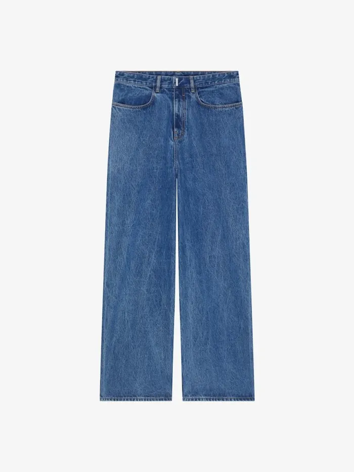 Men Pants and Shorts Givenchy Low Crotch Wide Jeans In Marble Denim Indigo Blue