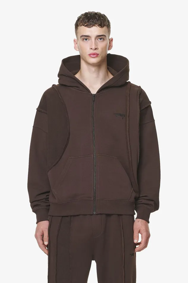 Men Pegador Hoodies Ancy Inside Out Terry Boxy Sweat Jacket Washed Oak Brown