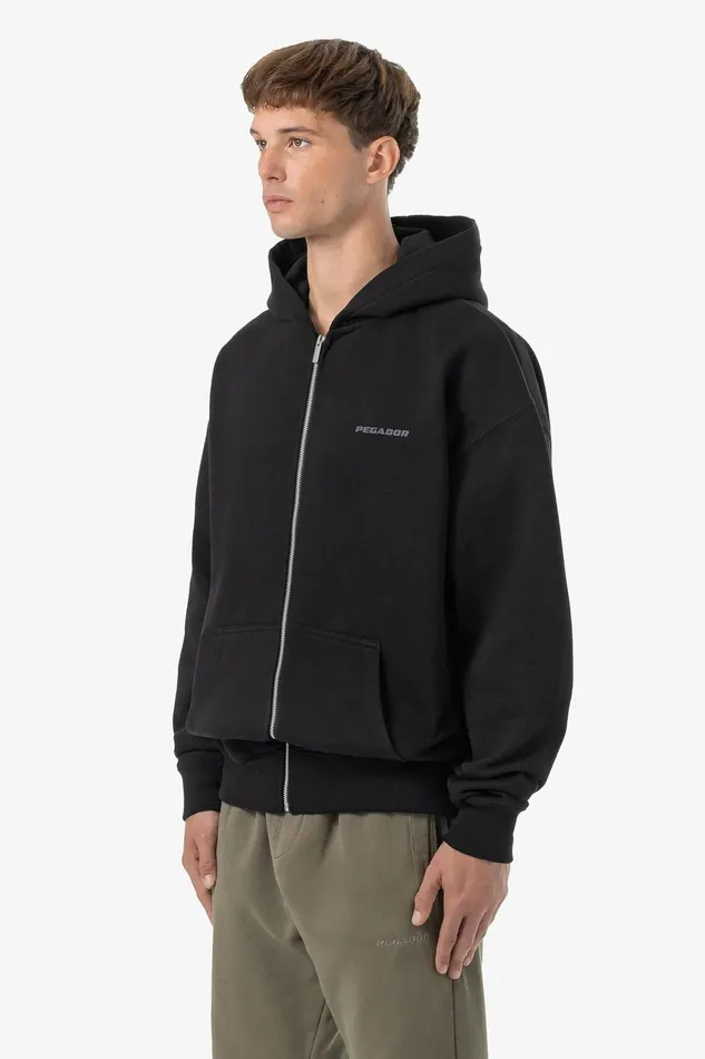 Men Pegador Hoodies Logo Oversized Sweat Jacket Washed Black Dark Grey Gum Men Pegador Hoodies Logo Oversized Sweat Jacket Washed Black Dark Grey Gum