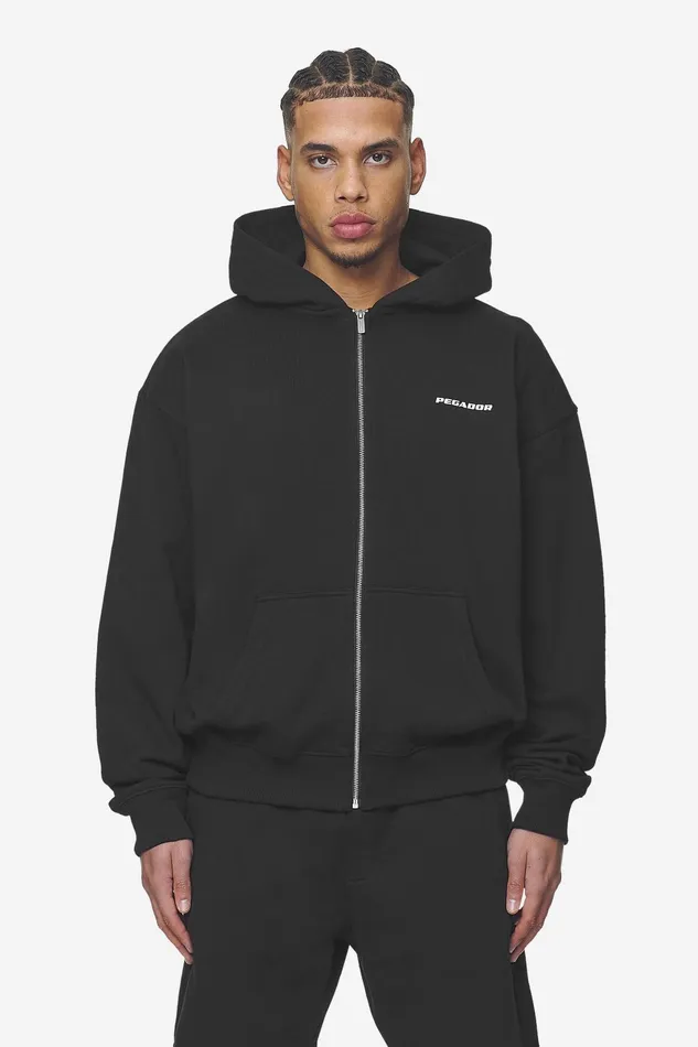 Men Pegador Hoodies Logo Oversized Sweat Jacket Washed Black White Gum