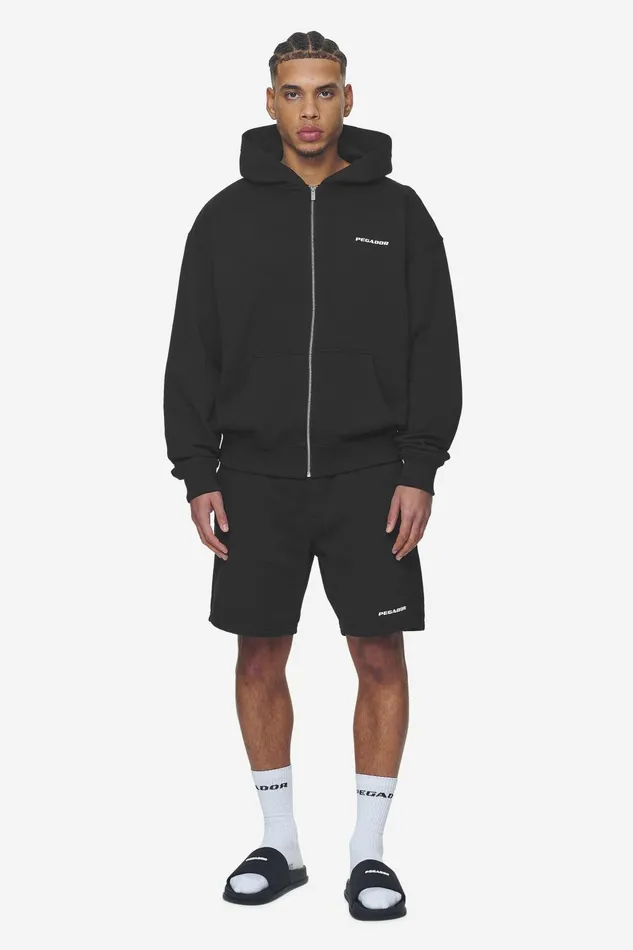 Men Pegador Hoodies Logo Oversized Sweat Jacket Washed Black White Gum Men Pegador Hoodies Logo Oversized Sweat Jacket Washed Black White Gum