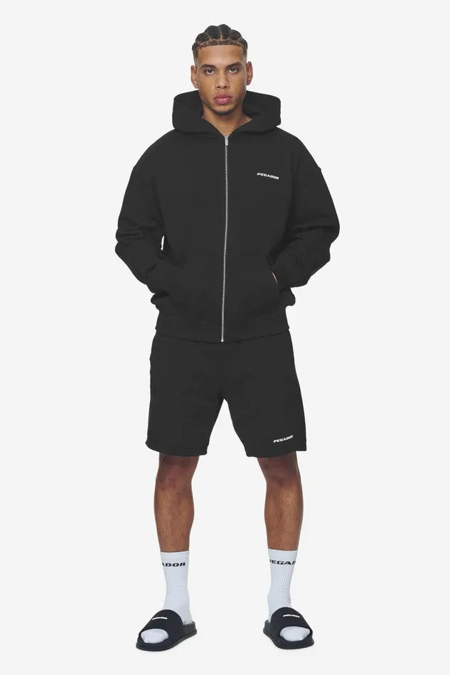 Men Pegador Hoodies Logo Oversized Sweat Jacket Washed Black White Gum Men Pegador Hoodies Logo Oversized Sweat Jacket Washed Black White Gum