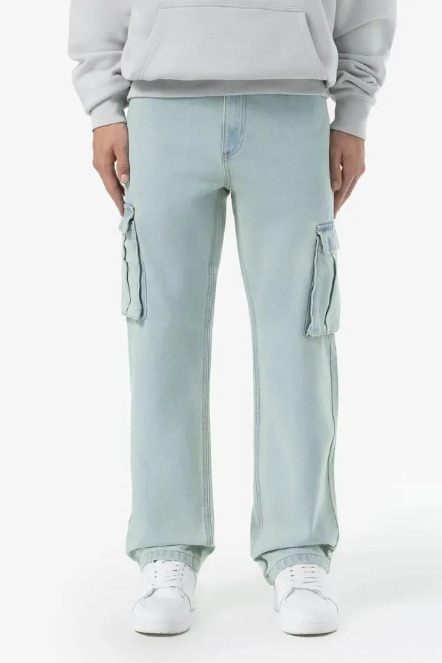 Men Pegador Jeans Dawes Cargo Baggy Jeans Sand Washed Blue