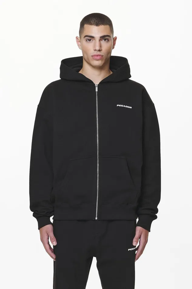 Men Pegador Zip Hoodies Colne Logo Oversized Sweat Jacket Black Men Pegador Zip Hoodies Colne Logo Oversized Sweat Jacket Black