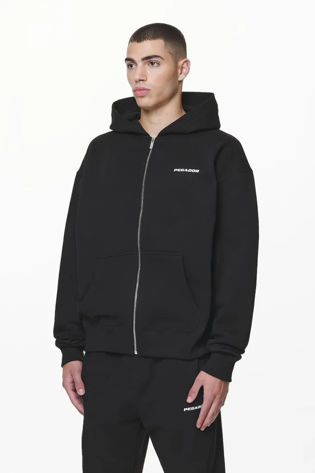 Men Pegador Zip Hoodies Colne Logo Oversized Sweat Jacket Black Men Pegador Zip Hoodies Colne Logo Oversized Sweat Jacket Black