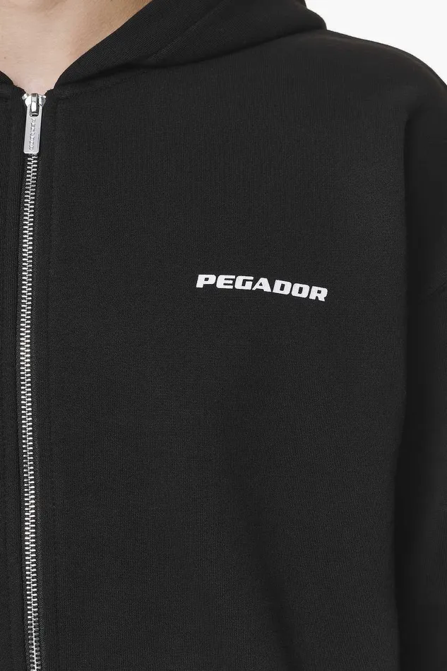 Men Pegador Zip Hoodies Colne Logo Oversized Sweat Jacket Black Men Pegador Zip Hoodies Colne Logo Oversized Sweat Jacket Black