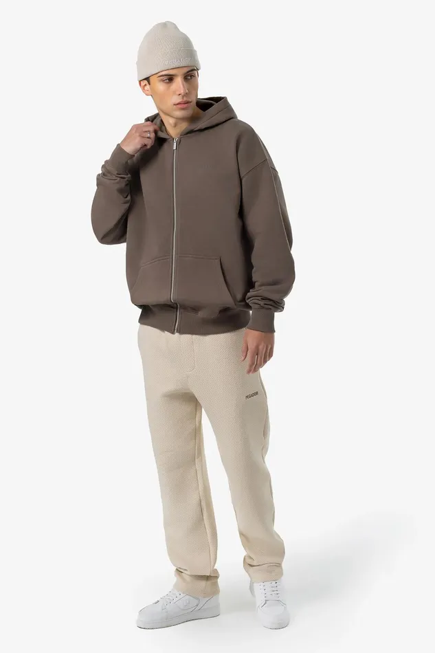 Men Pegador Zip Hoodies Colne Logo Oversized Sweat Jacket Washed Dust Brown Men Pegador Zip Hoodies Colne Logo Oversized Sweat Jacket Washed Dust Brown