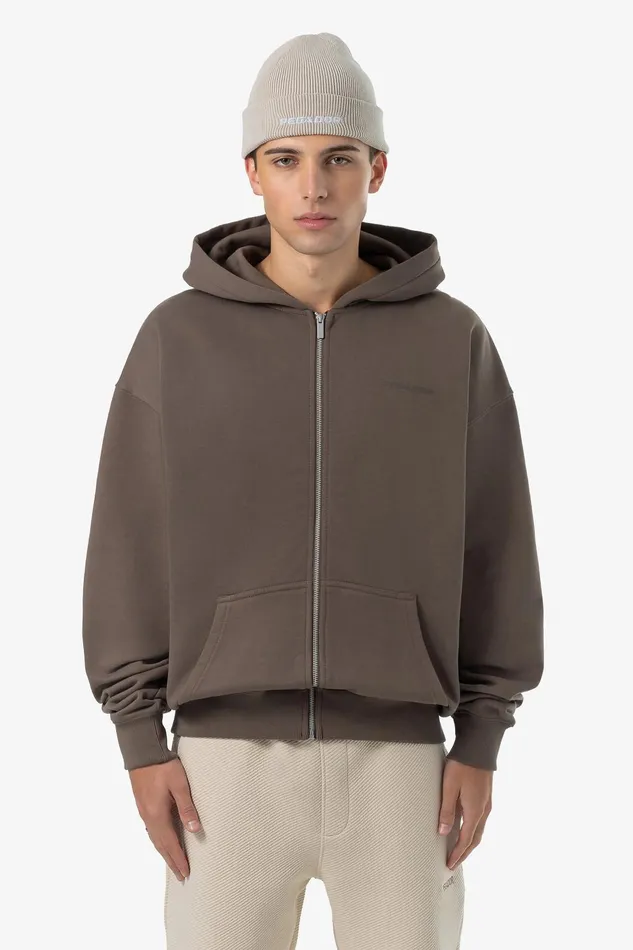 Men Pegador Zip Hoodies Colne Logo Oversized Sweat Jacket Washed Dust Brown Men Pegador Zip Hoodies Colne Logo Oversized Sweat Jacket Washed Dust Brown