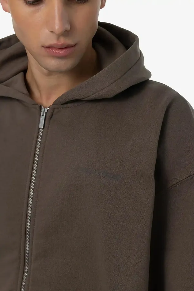 Men Pegador Zip Hoodies Colne Logo Oversized Sweat Jacket Washed Dust Brown Men Pegador Zip Hoodies Colne Logo Oversized Sweat Jacket Washed Dust Brown