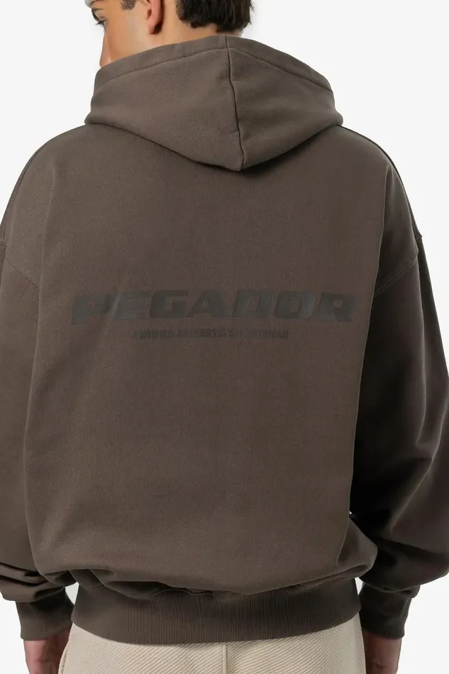 Men Pegador Zip Hoodies Colne Logo Oversized Sweat Jacket Washed Dust Brown Men Pegador Zip Hoodies Colne Logo Oversized Sweat Jacket Washed Dust Brown