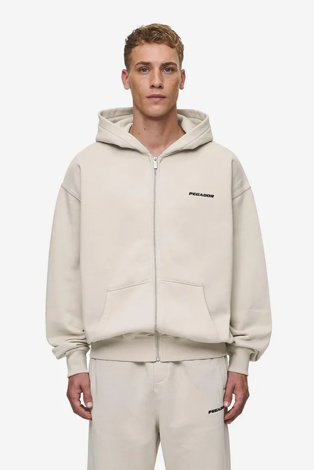 Men Pegador Zip Hoodies Logo Oversized Sweat Jacket Washed Light Beige
