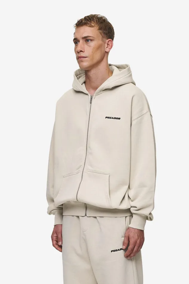 Men Pegador Zip Hoodies Logo Oversized Sweat Jacket Washed Light Beige Men Pegador Zip Hoodies Logo Oversized Sweat Jacket Washed Light Beige