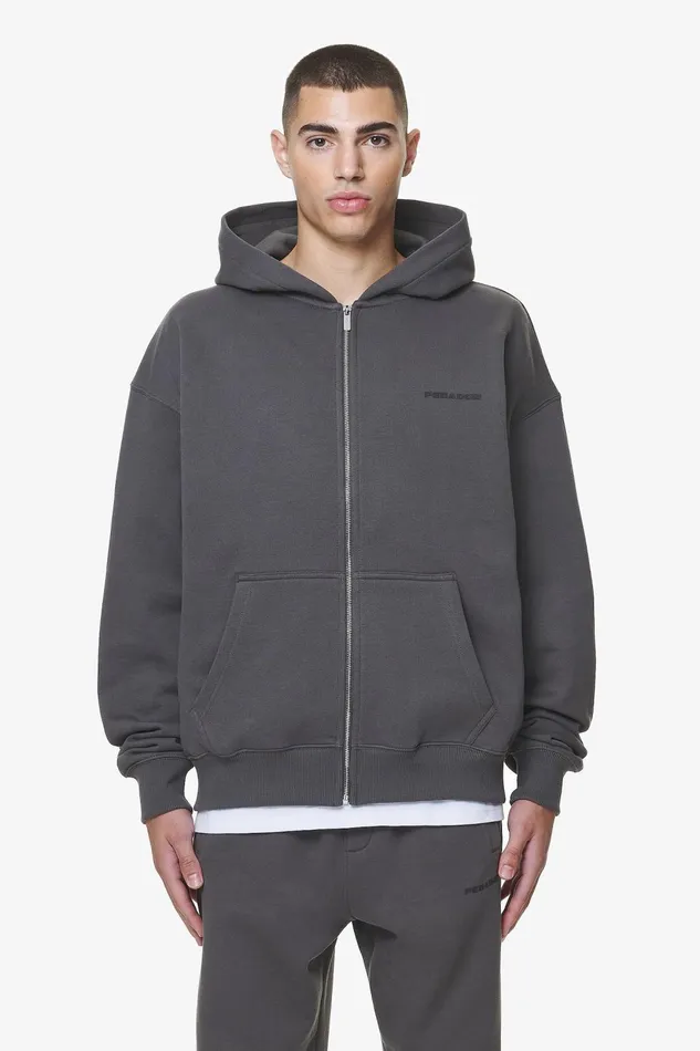 Men Pegador Zip Hoodies Logo Oversized Sweat Jacket Washed Volcano Grey Gum