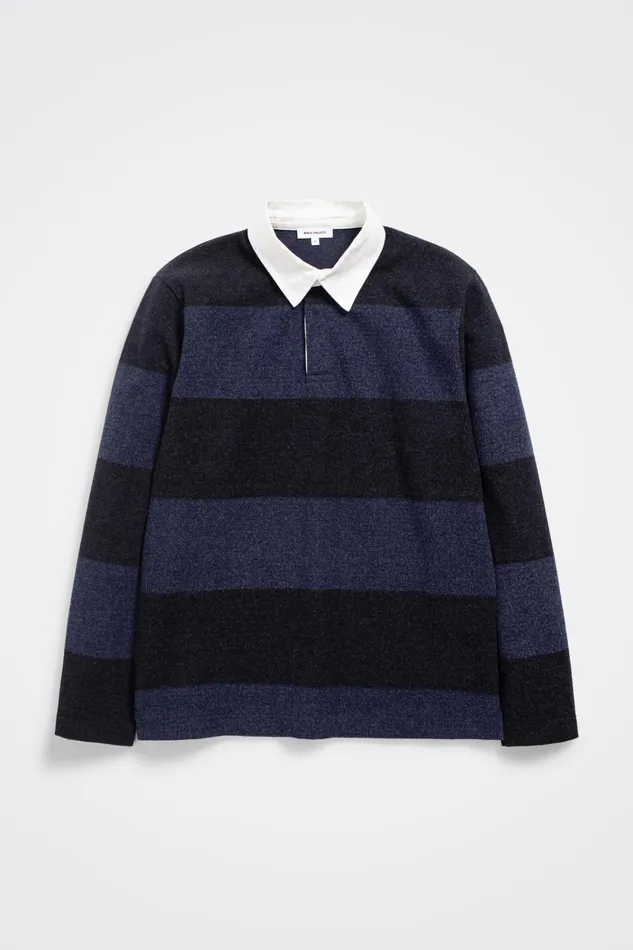 Men Ruben Brushed Jersey Rugby LS Polo Navy Norse Projects Sweatshirts