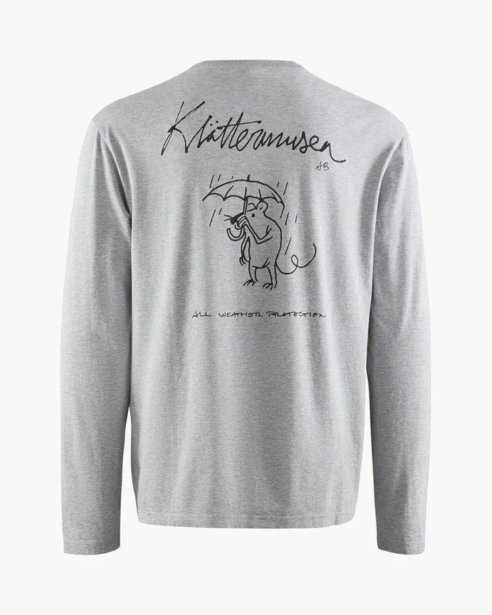 Men Runa Rain Mouse Organic Cotton Long Sleeve Tee Grey Melange Klttermusen TShirts
