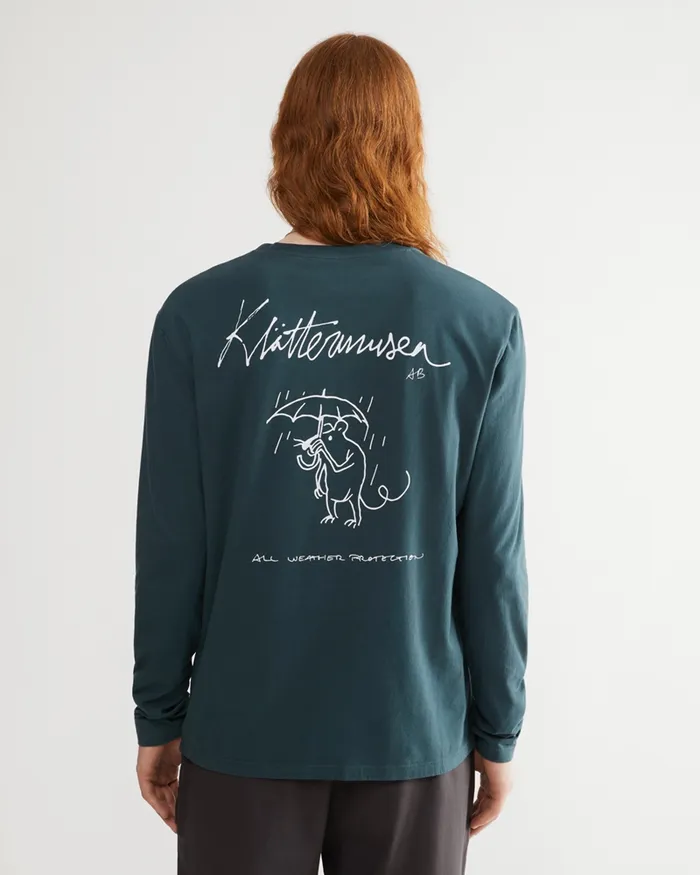 Men Runa Rain Mouse Organic Cotton Long Sleeve Tee Grey Melange Klttermusen TShirts