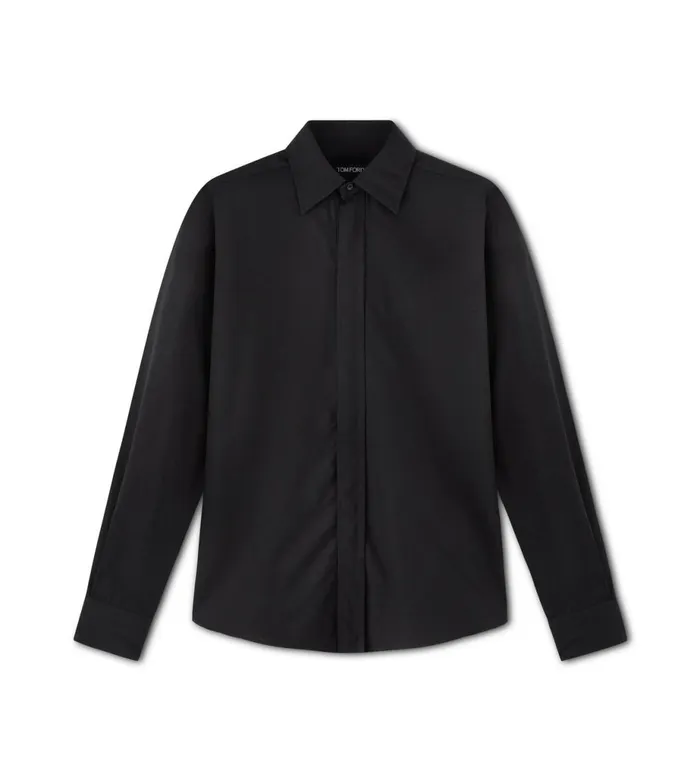 Men Shirts Tom Ford Poplin Fluid Fit Shirt Black