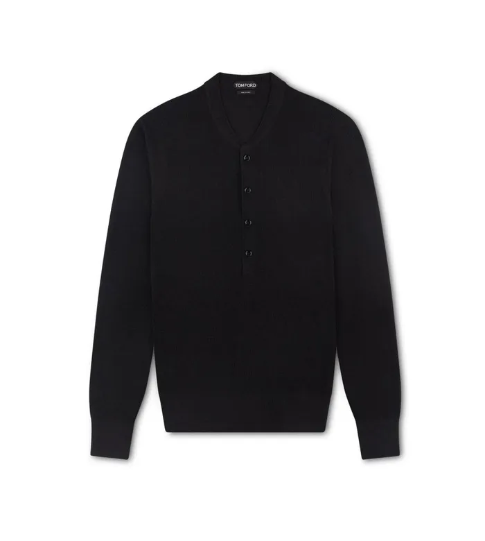 Men Shirts Tom Ford Silk Cotton Rib Henley Black