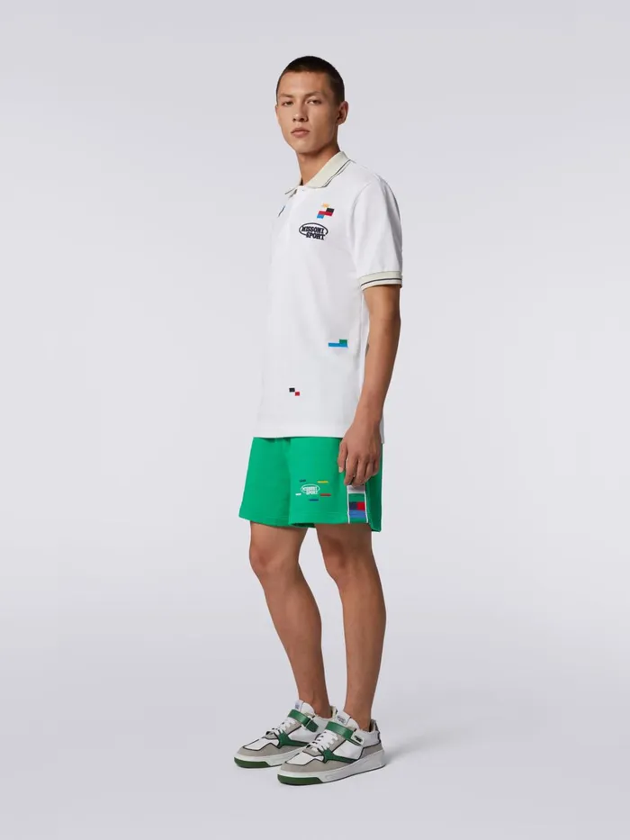 Men ShortSleeved Polo Shirt In Cotton Piqu With Embroidered Pixels White and Multicoloured Heritage Missoni Sport