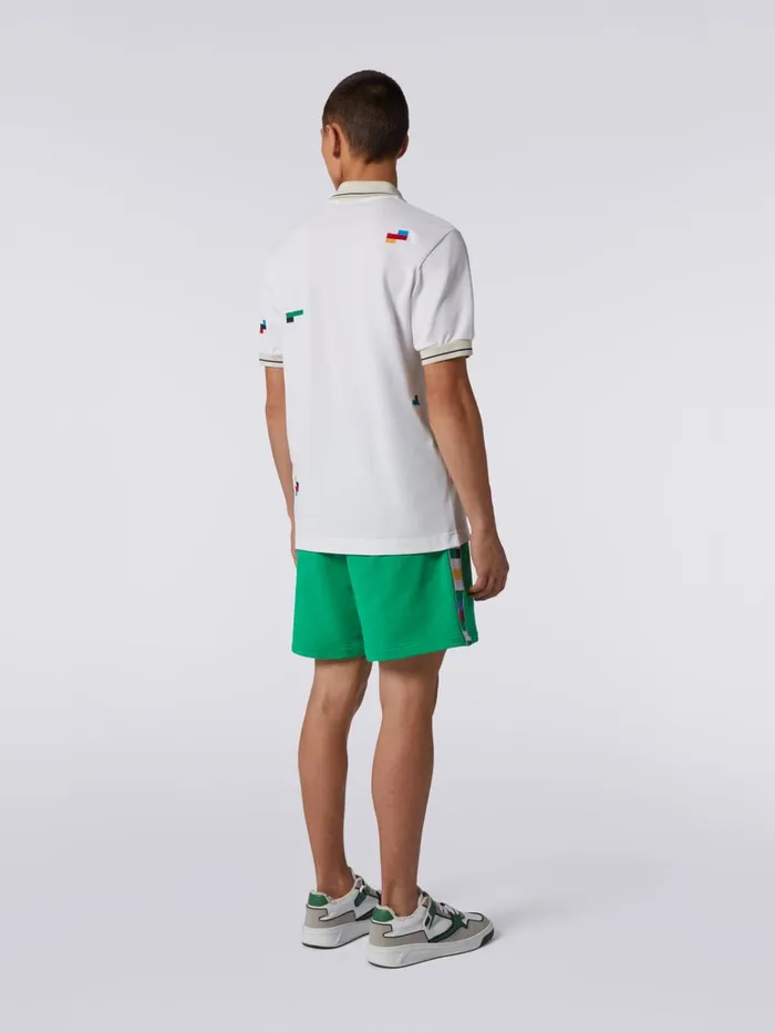 Men ShortSleeved Polo Shirt In Cotton Piqu With Embroidered Pixels White and Multicoloured Heritage Missoni Sport