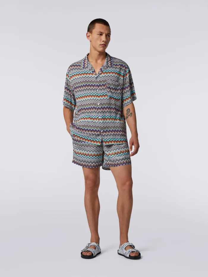 Men ShortSleeved Viscose Bowling Shirt Multicoloured Missoni Shirts