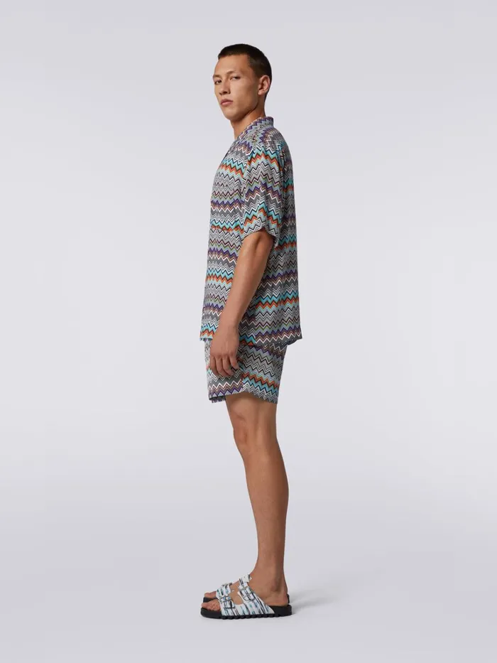 Men ShortSleeved Viscose Bowling Shirt Multicoloured Missoni Shirts