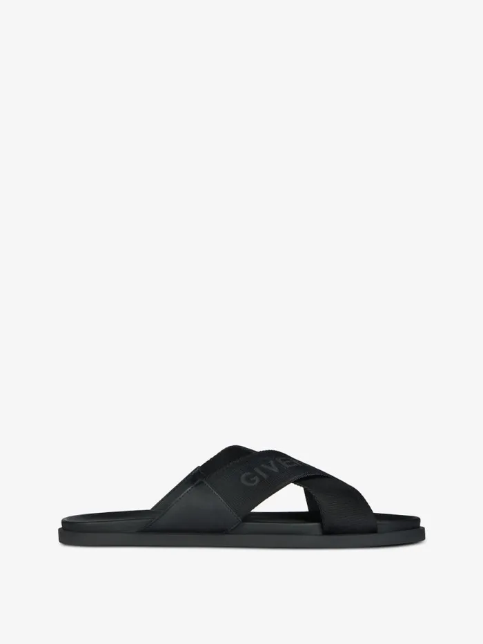 Men Slides and Sandals Givenchy G Plage Sandals With Crossed Straps In Webbing Black