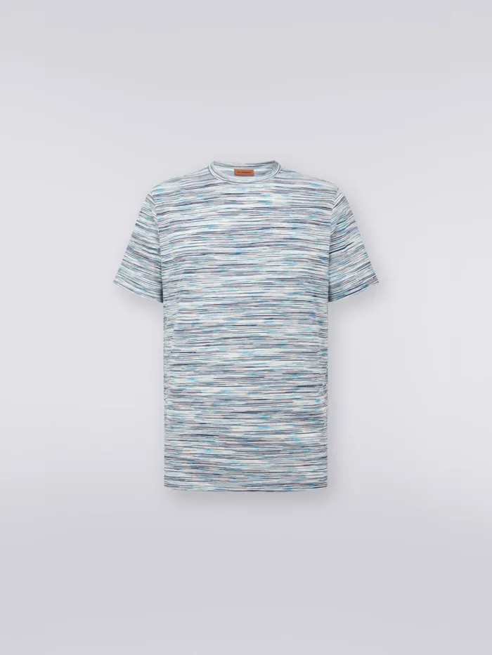 Men Slub Cotton CrewNeck TShirt White Black and Light Blue Missoni Polos and Tshirts