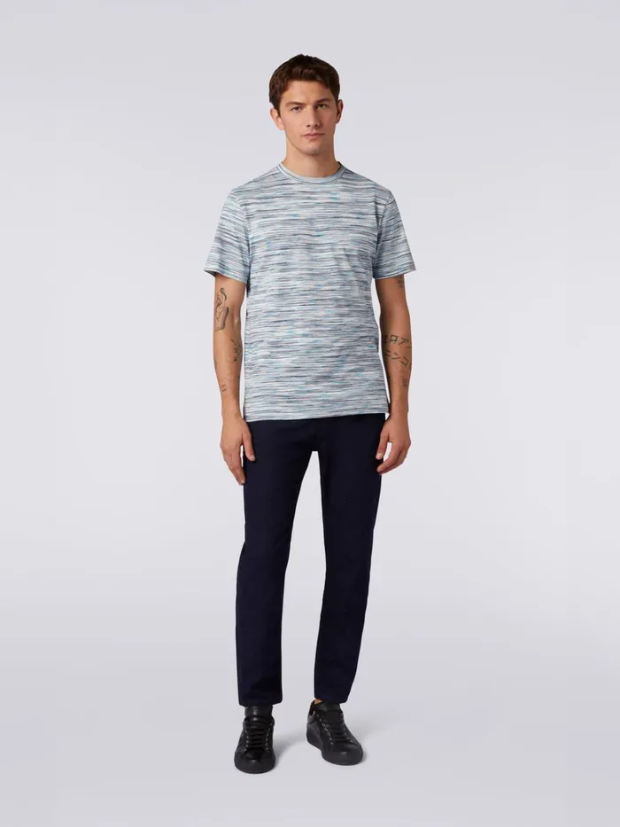Men Slub Cotton CrewNeck TShirt White Black and Light Blue Missoni Polos and Tshirts