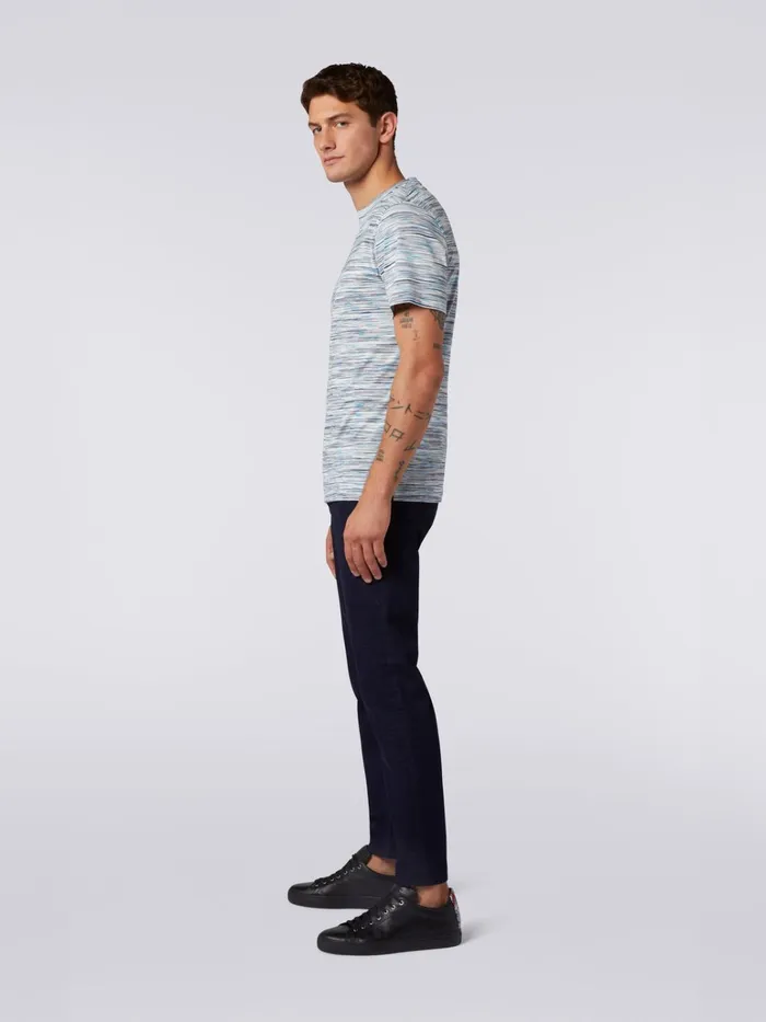 Men Slub Cotton CrewNeck TShirt White Black and Light Blue Missoni Polos and Tshirts