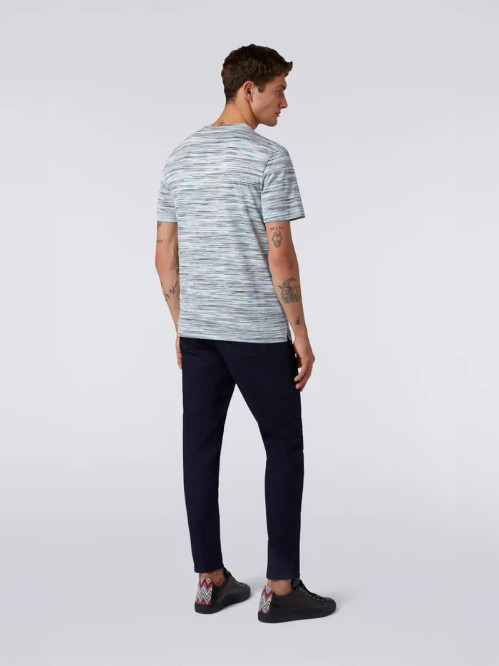 Men Slub Cotton CrewNeck TShirt White Black and Light Blue Missoni Polos and Tshirts