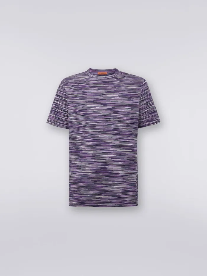 Men Slub Cotton CrewNeck TShirt White Black and Purple Missoni Polos and Tshirts
