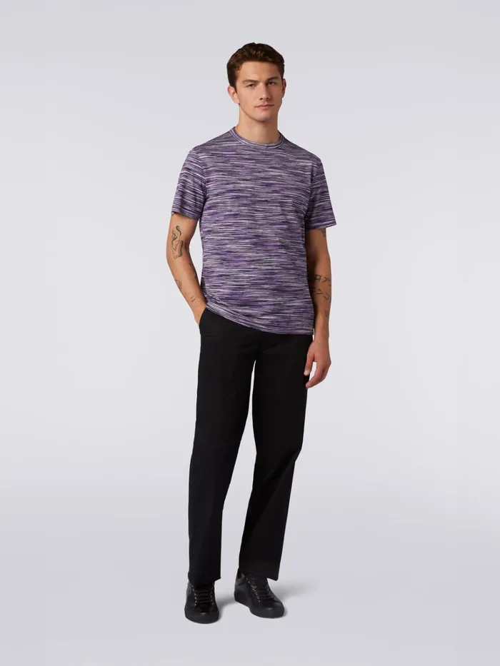 Men Slub Cotton CrewNeck TShirt White Black and Purple Missoni Polos and Tshirts