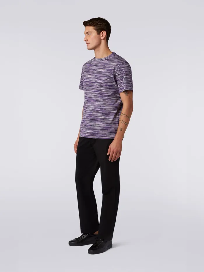 Men Slub Cotton CrewNeck TShirt White Black and Purple Missoni Polos and Tshirts