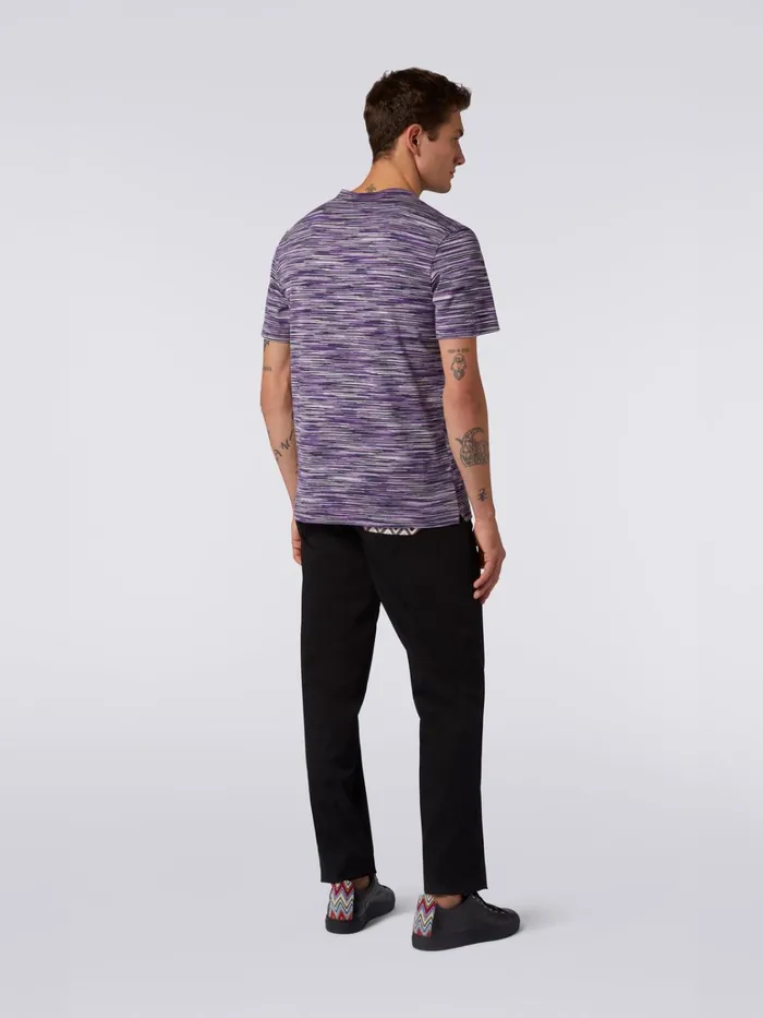 Men Slub Cotton CrewNeck TShirt White Black and Purple Missoni Polos and Tshirts