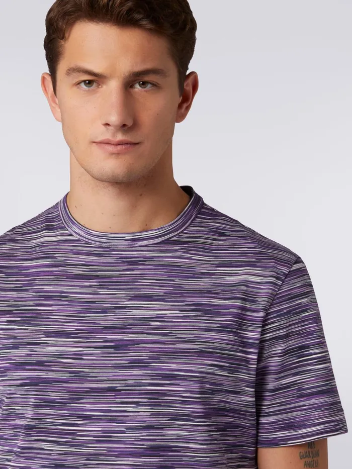 Men Slub Cotton CrewNeck TShirt White Black and Purple Missoni Polos and Tshirts