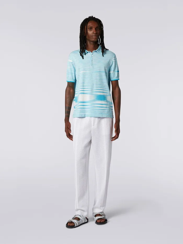Men Slub Cotton Polo Shirt White Navy Blue and Sky Blue Missoni Polos and Tshirts